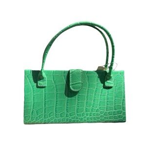 Light Green Mini Faux Crocodile Skin 8” Triangular Hand Bag Built-In Mirror NWT
